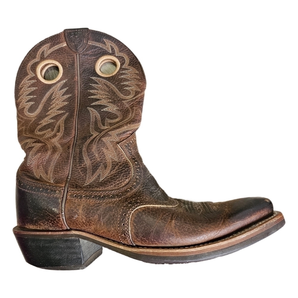 Ariat leather brown western square toe boots - Picture 4 of 15
